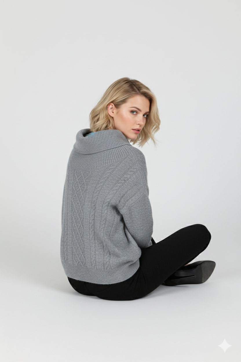 Maglione collo alto lunghezza normale con motivo a intreccio