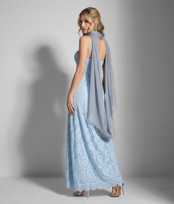Hellblau MIDI-KLEID AUS SPITZE MIT HERZAUSSCHNITT - VERDIANA