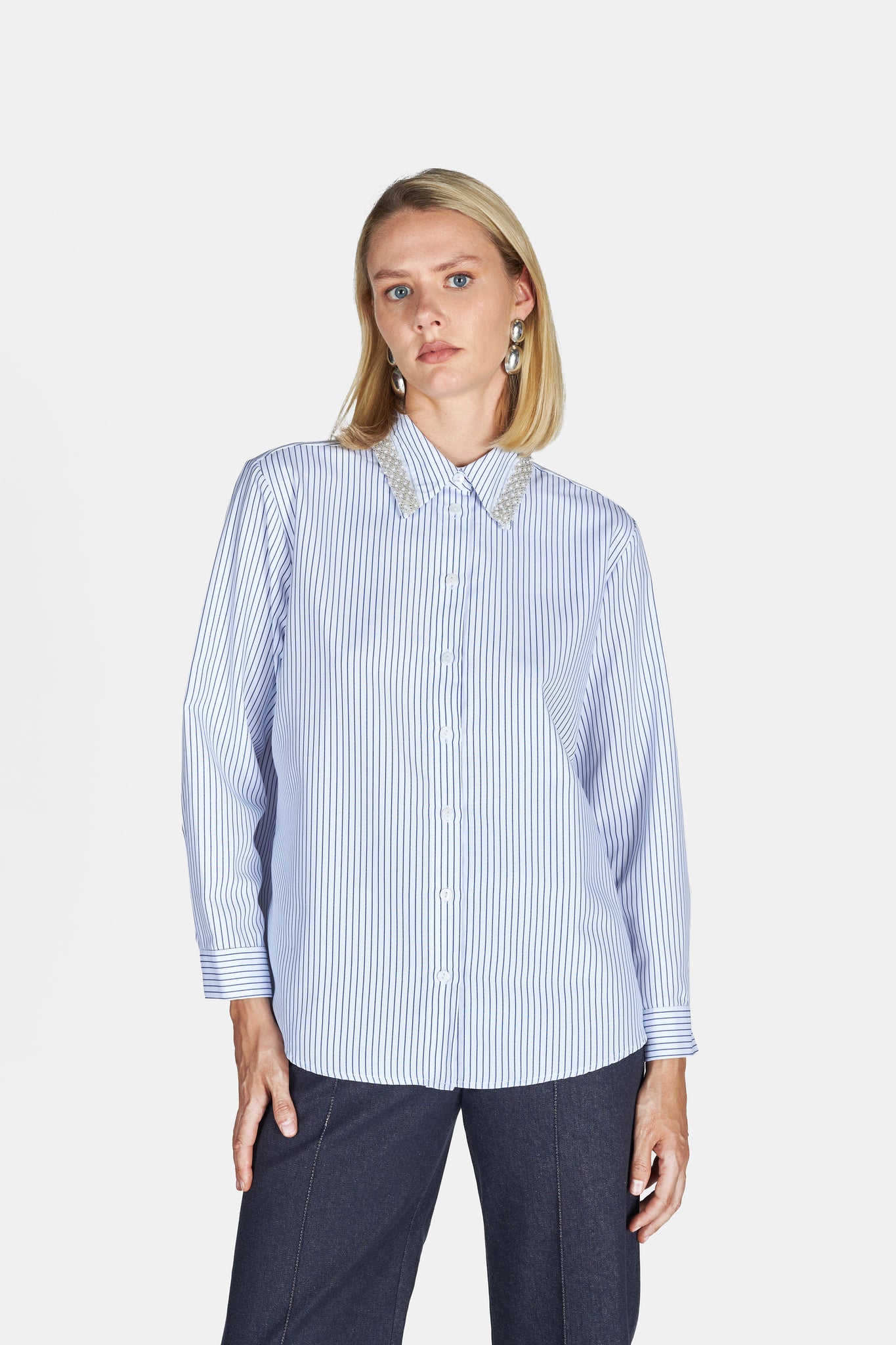 Camicia righe con perle