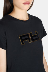 T-shirt logo flock e paillettes