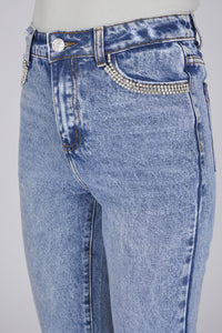 Jeans regular con strass