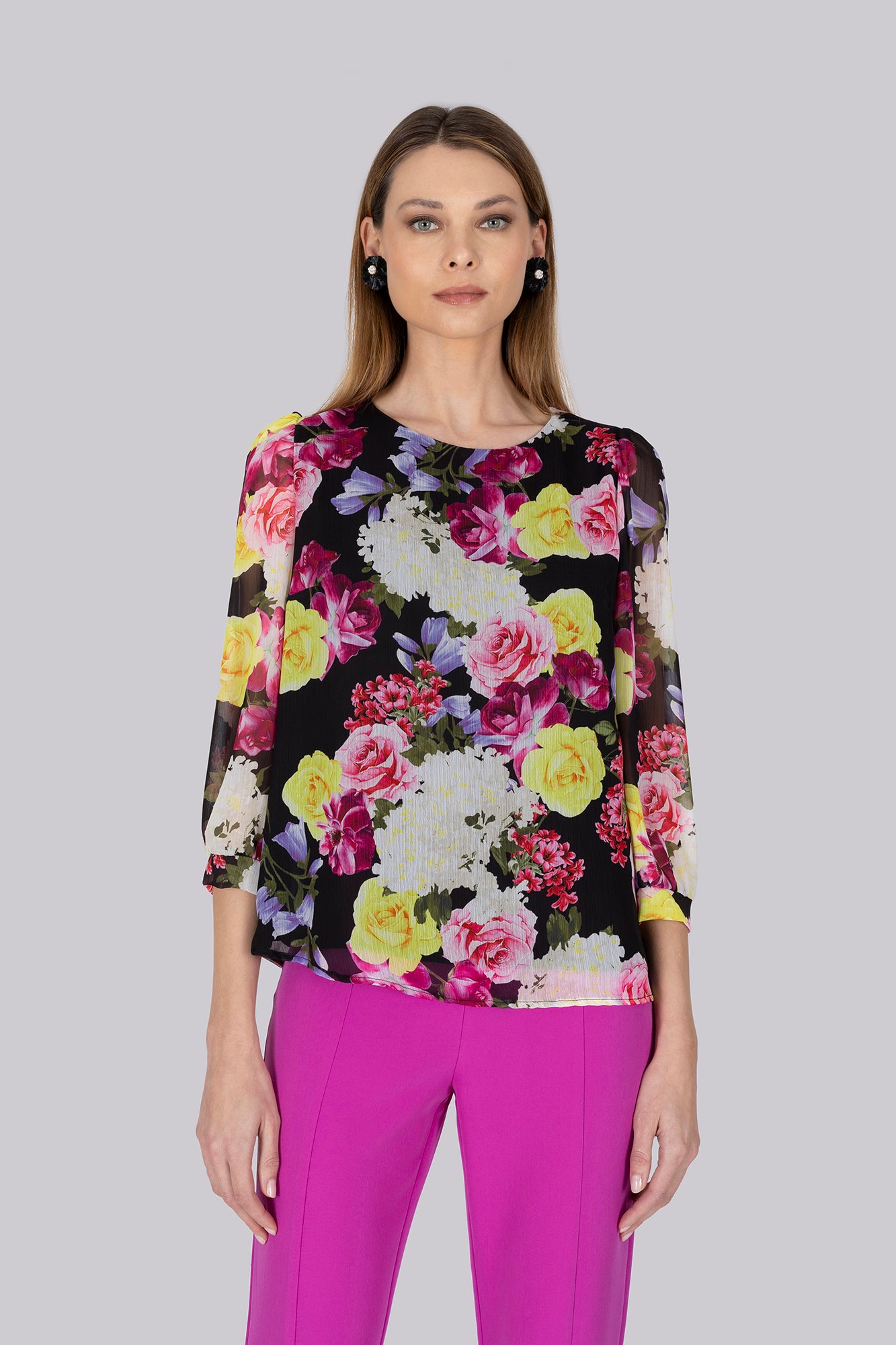 Blusa girocollo fantasia floreale