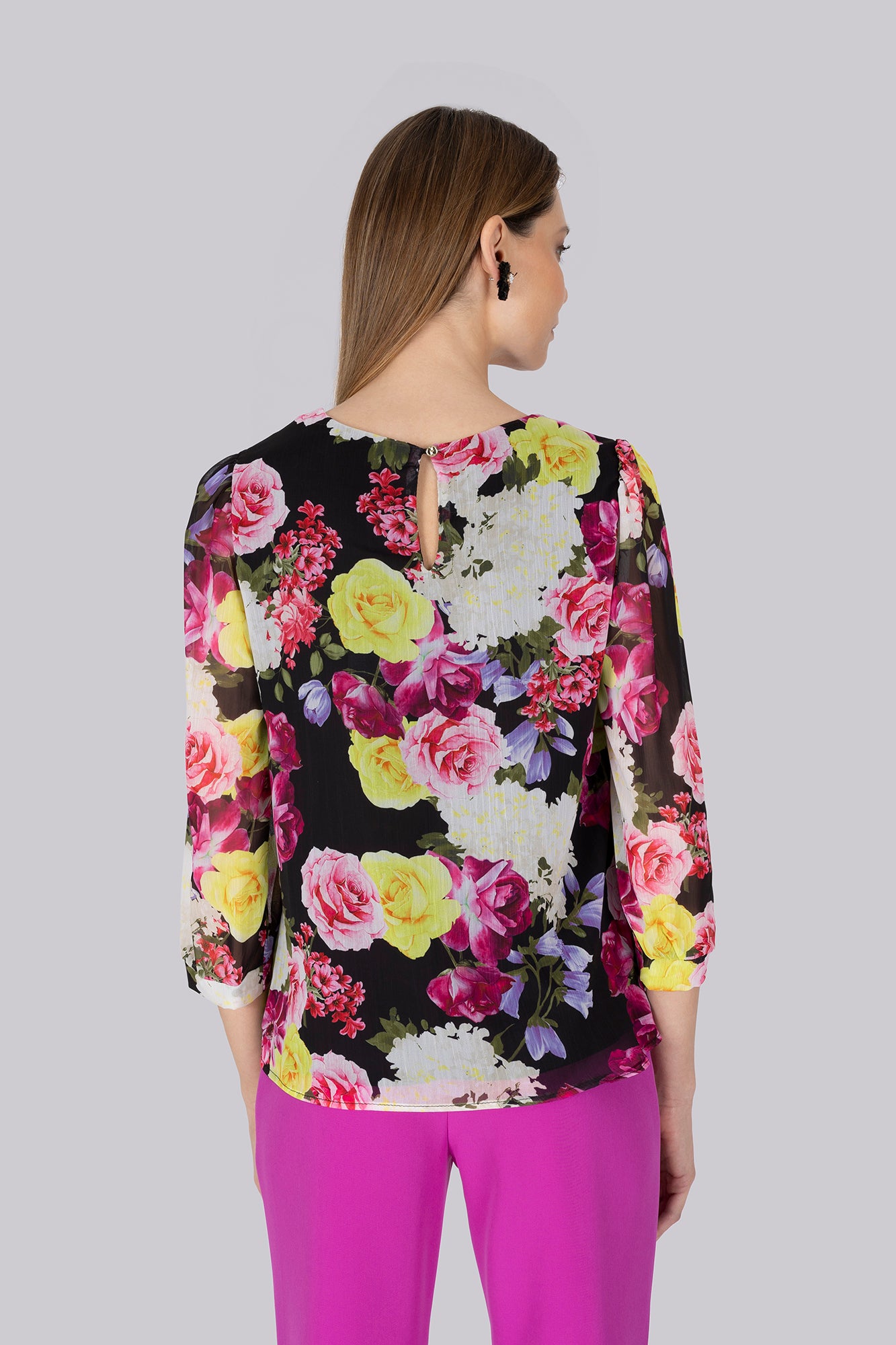 Blusa girocollo fantasia floreale