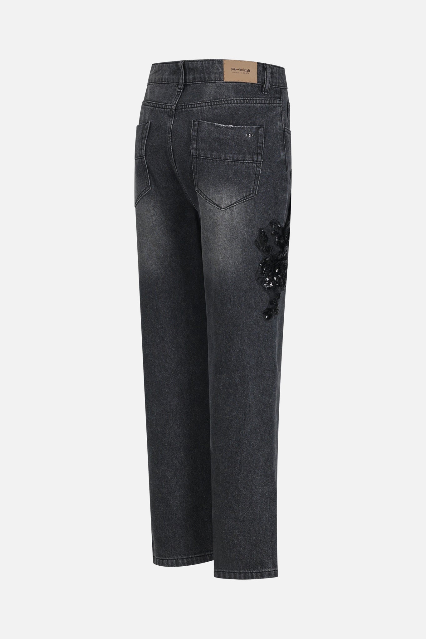 DENIM STRAIGHT FIT CON APPLICAZIONE FLOREALE