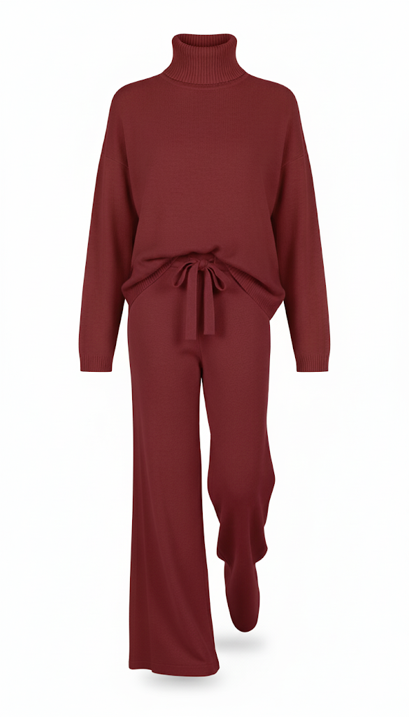 COORDINATO A  MAGLIA DOLCEVITA CON PANTALONE AMPIO IN MAGLIA