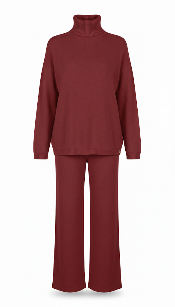 COORDINATO A  MAGLIA DOLCEVITA CON PANTALONE AMPIO IN MAGLIA