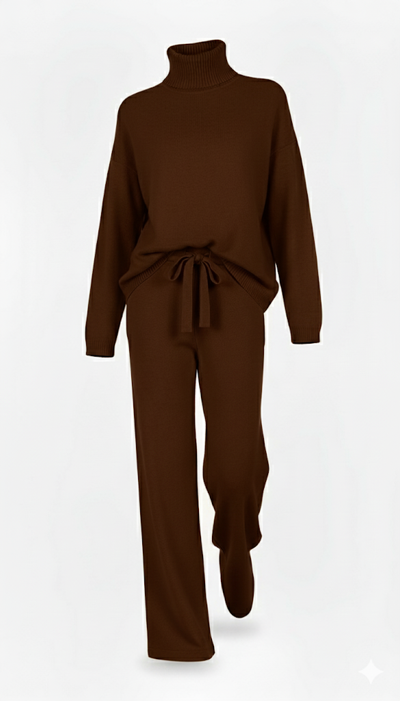 COORDINATO A  MAGLIA DOLCEVITA CON PANTALONE AMPIO IN MAGLIA