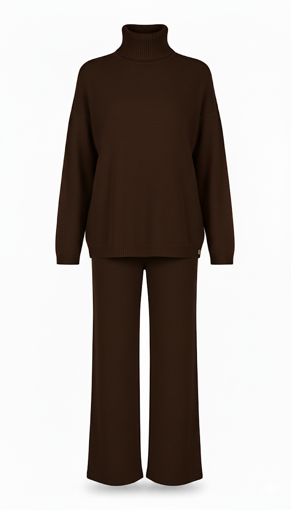 COORDINATO A  MAGLIA DOLCEVITA CON PANTALONE AMPIO IN MAGLIA