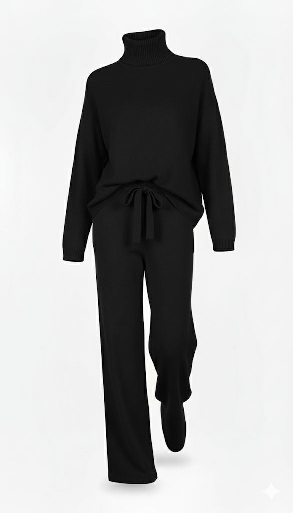 COORDINATO A  MAGLIA DOLCEVITA CON PANTALONE AMPIO IN MAGLIA