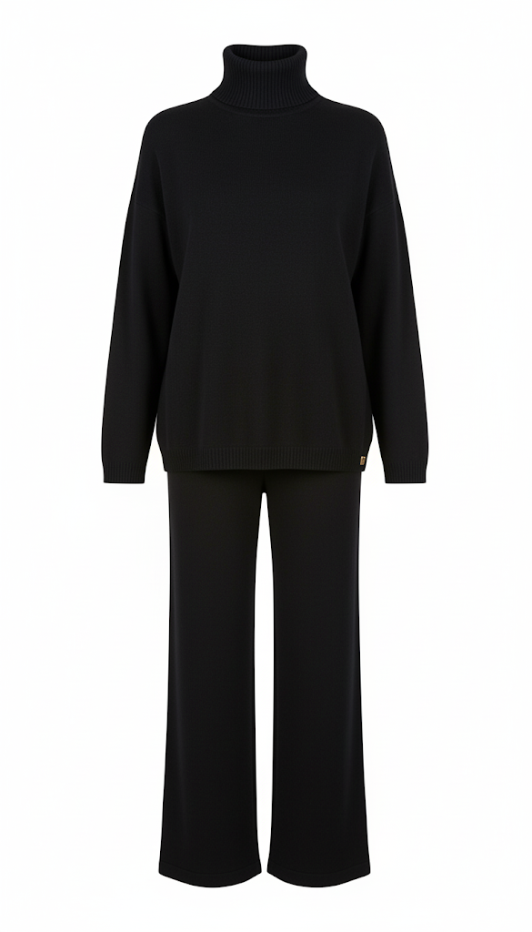 COORDINATO A  MAGLIA DOLCEVITA CON PANTALONE AMPIO IN MAGLIA