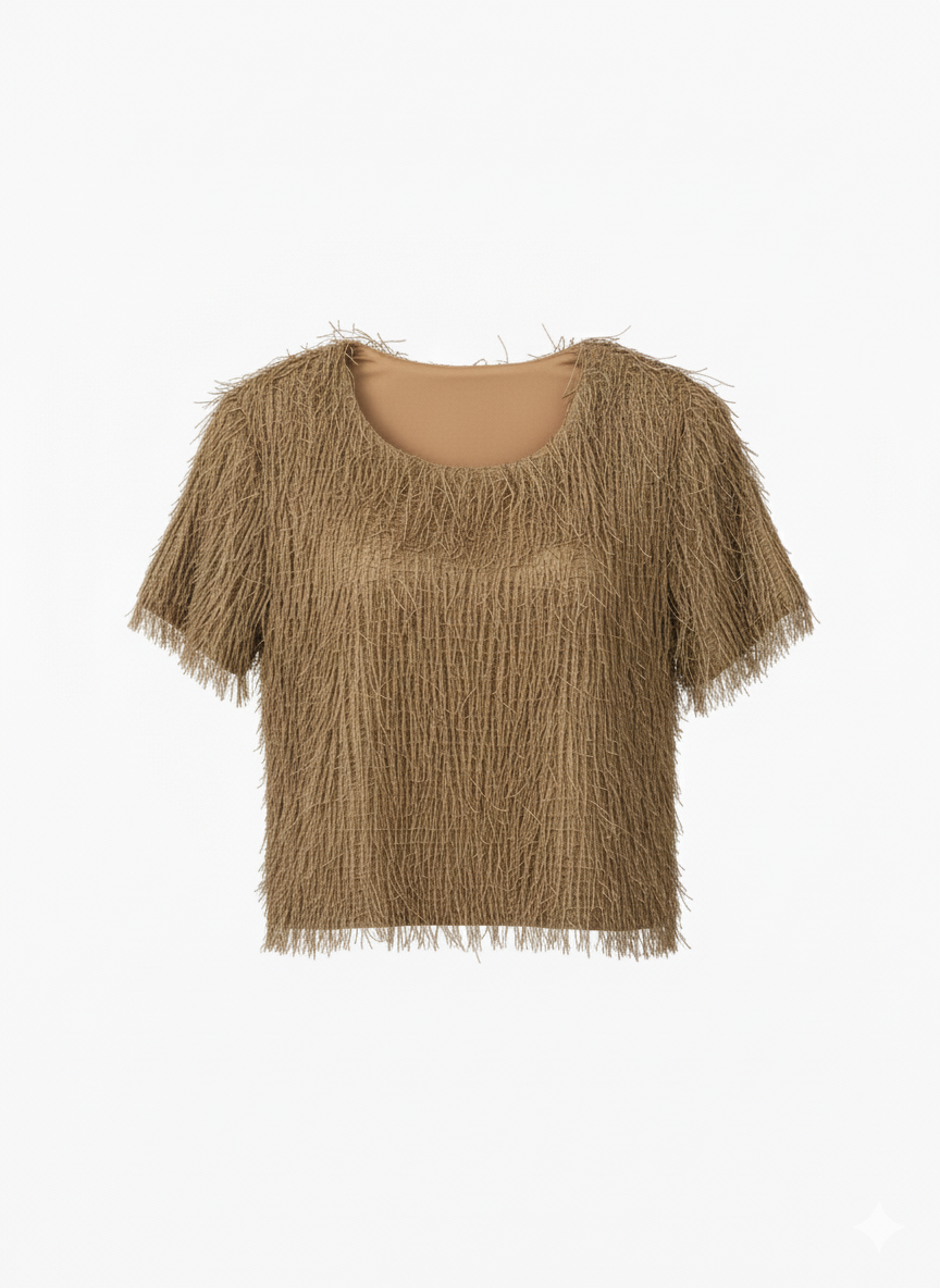 MAGLIA CON FRANGE E MICRO APPLICAZIONI LUMINOSE