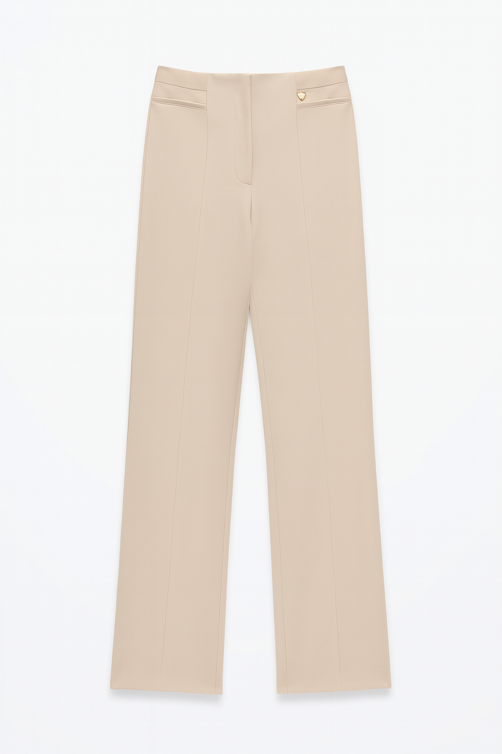 PANTALONE STRUTTURATO CON TRAMA DIAGONALE, VITA ALTA E GAMBA DRITTA