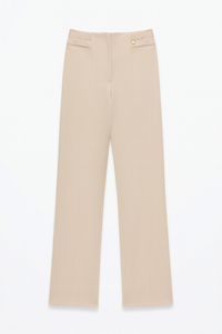 PANTALONE STRUTTURATO CON TRAMA DIAGONALE, VITA ALTA E GAMBA DRITTA