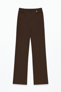 PANTALONE STRUTTURATO CON TRAMA DIAGONALE, VITA ALTA E GAMBA DRITTA