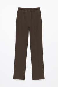 PANTALONE STRUTTURATO CON TRAMA DIAGONALE, VITA ALTA E GAMBA DRITTA