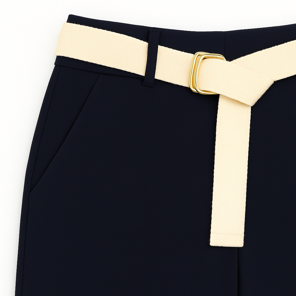 PANTALONE PUNTO MILANO MODELLO CROPPED CON CINTURA IN CONTRASTO