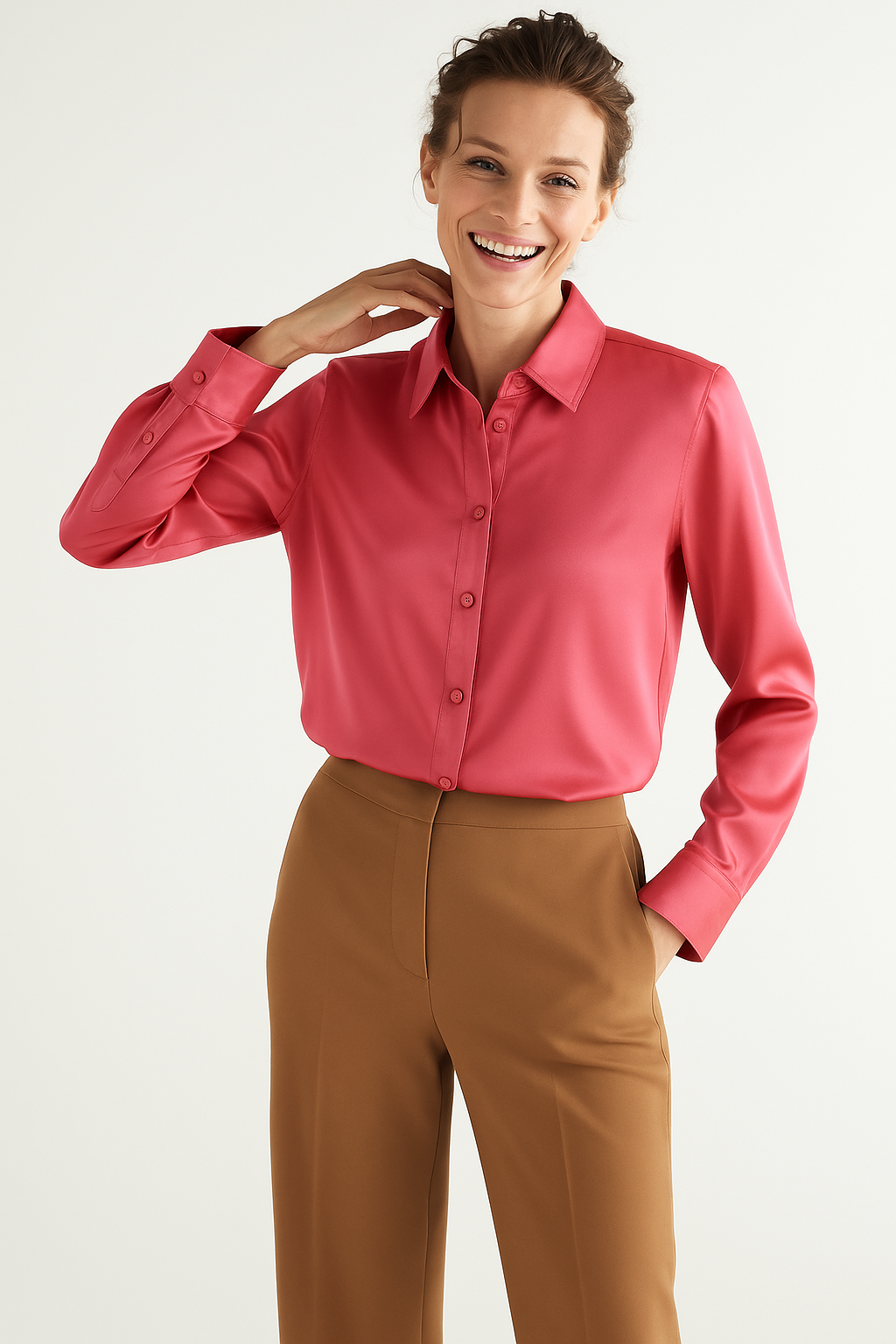 Camicia con contrasti in raso