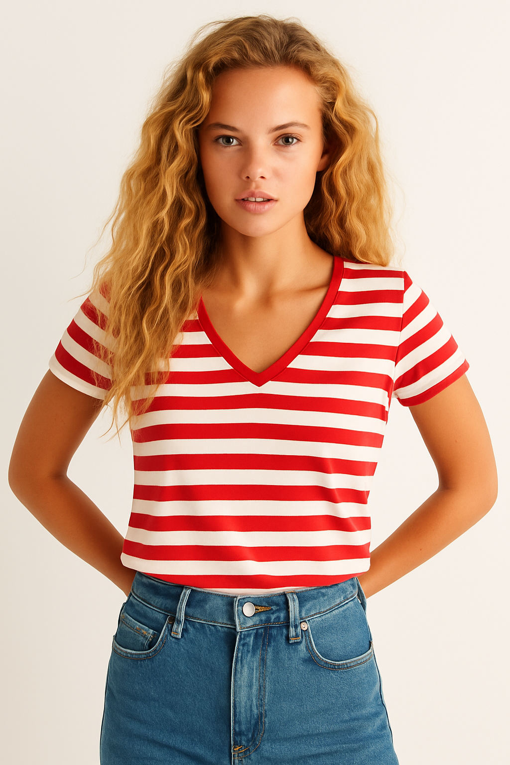 T-shirt righe scollo a V 2577