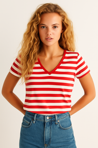 T-shirt righe scollo a V 2577