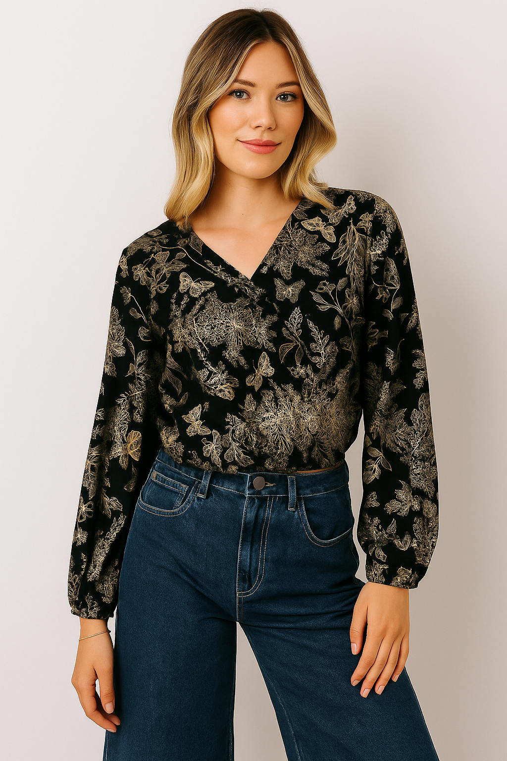 Blusa incrocio fantasia farfalle