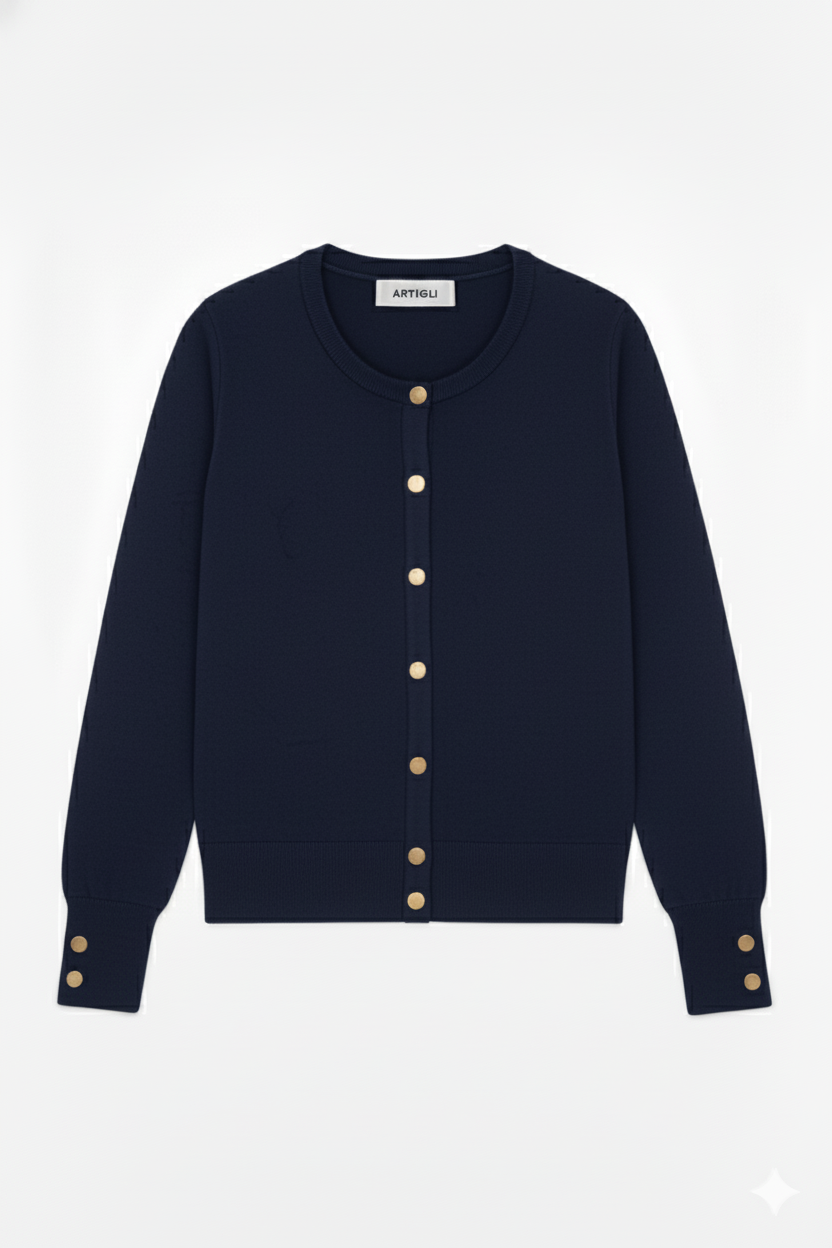 CARDIGAN GIROCOLLO CON BOTTONI ORO