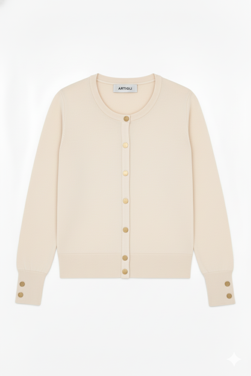 CARDIGAN GIROCOLLO CON BOTTONI ORO