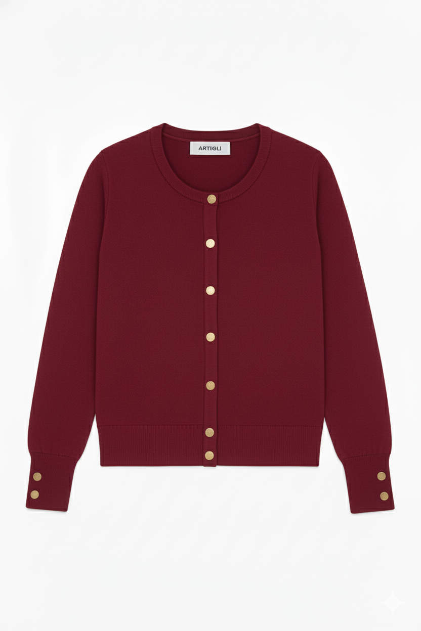 CARDIGAN GIROCOLLO CON BOTTONI ORO