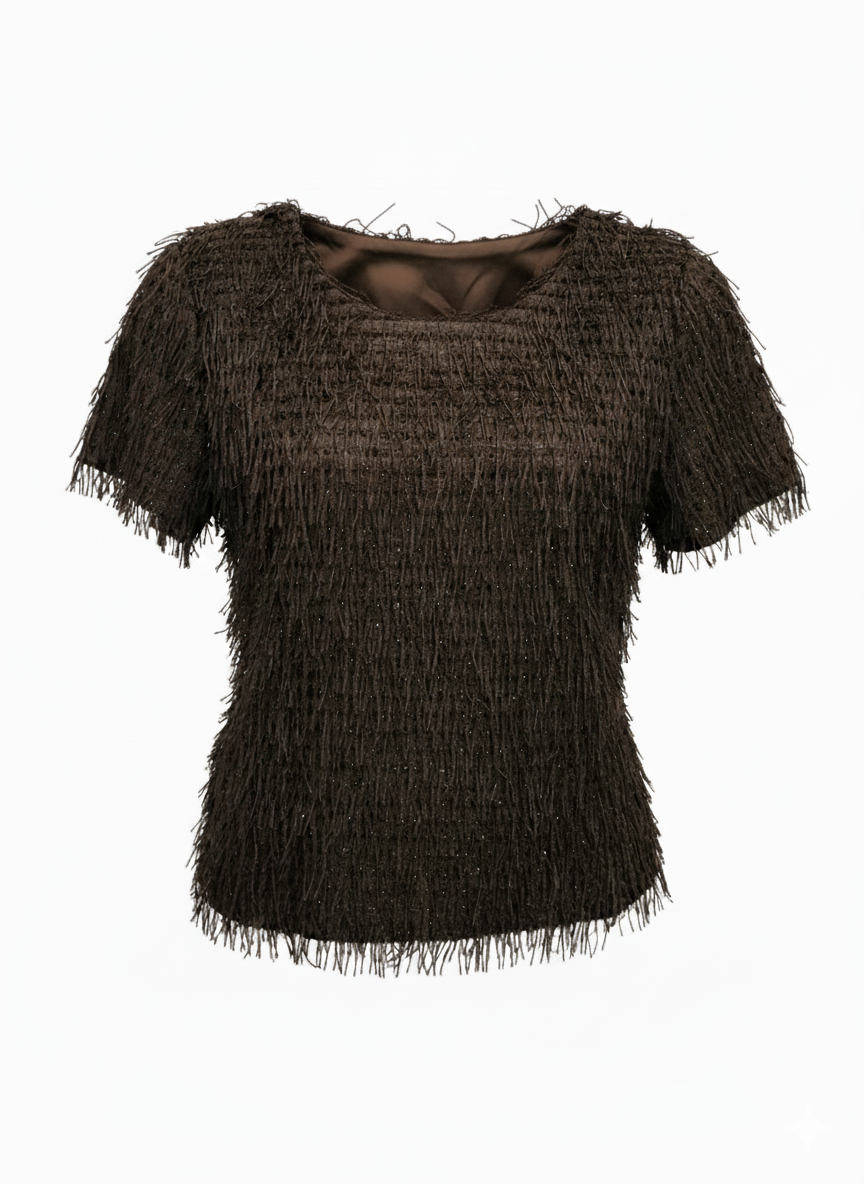MAGLIA CON FRANGE E MICRO APPLICAZIONI LUMINOSE