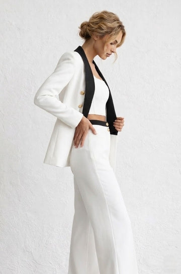 Creme Schwarz PALAZZO-HOSE MIT SATIN-SCHÖSSCHEN UND DOPPELKNOPF - ROSASPINA