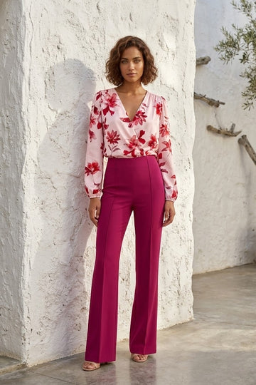 Puderrosa Rot WICKELBLUSE MIT GERÜSCHTEM SAUM UND ÄRMELN - FEUERROT