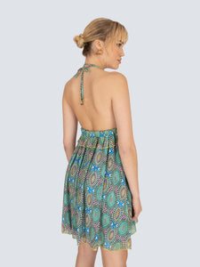 Abito corto con stampa fantasia concentrica backless
