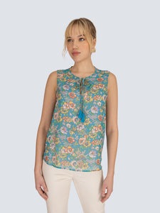 Blusa crop bustino a V con stampa fantasia floreale